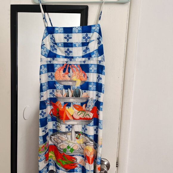 Rachel Antonoff Gwen Seafood Tower Print Mini Dress Blue Check Gingham Floral 0 - Picture 5 of 7